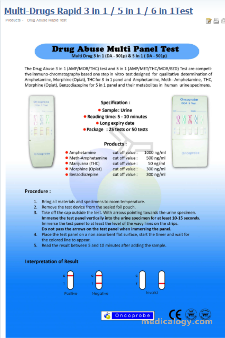 jual Oncoprobe Drugs Test 5 Parameter 25 Panel/Box