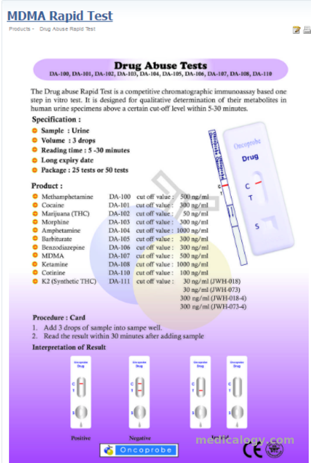 jual Oncoprobe Rapid Test MDMA 50 Card/Box